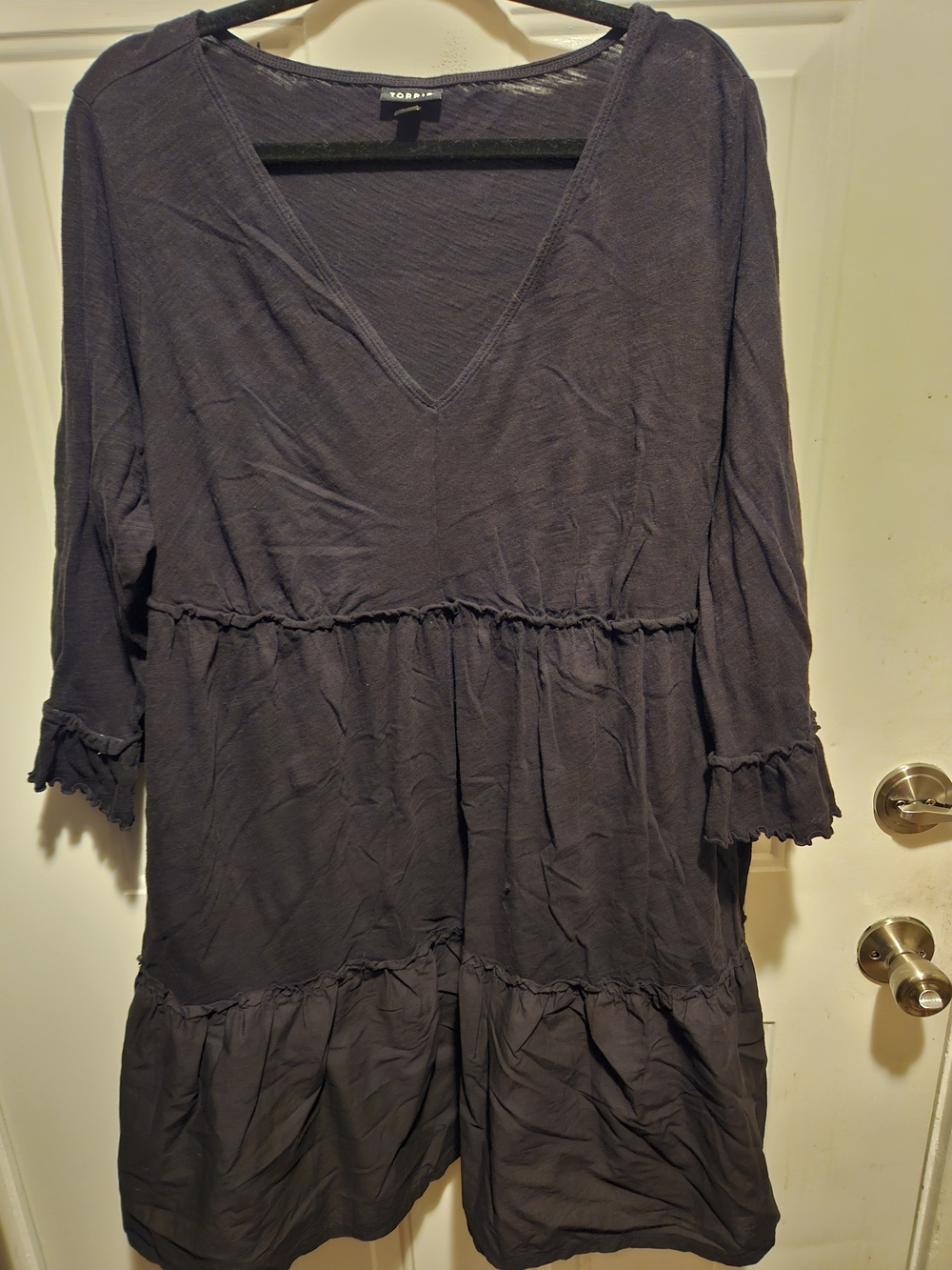 torrid Dark Gray V-Neck Tiered Dress